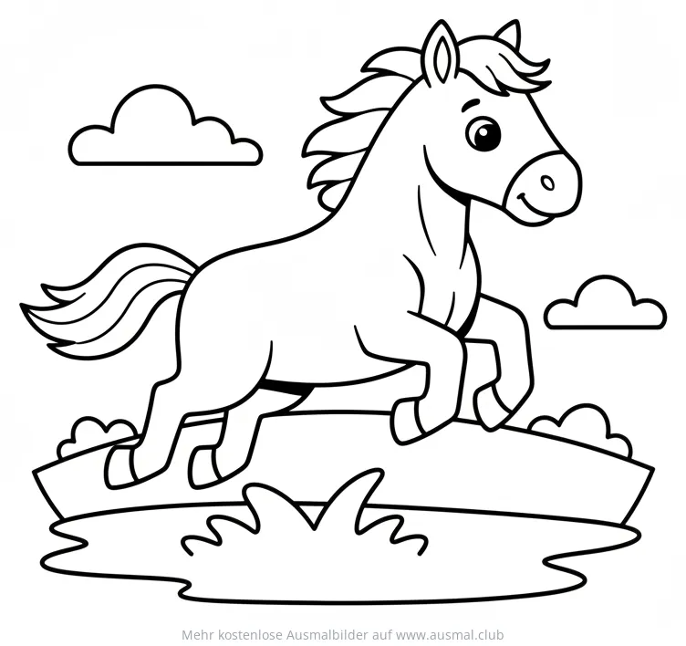 Pferd beim Sprung über Hindernis Ausmalbild