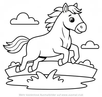 Pferd beim Sprung über Hindernis Ausmalbild