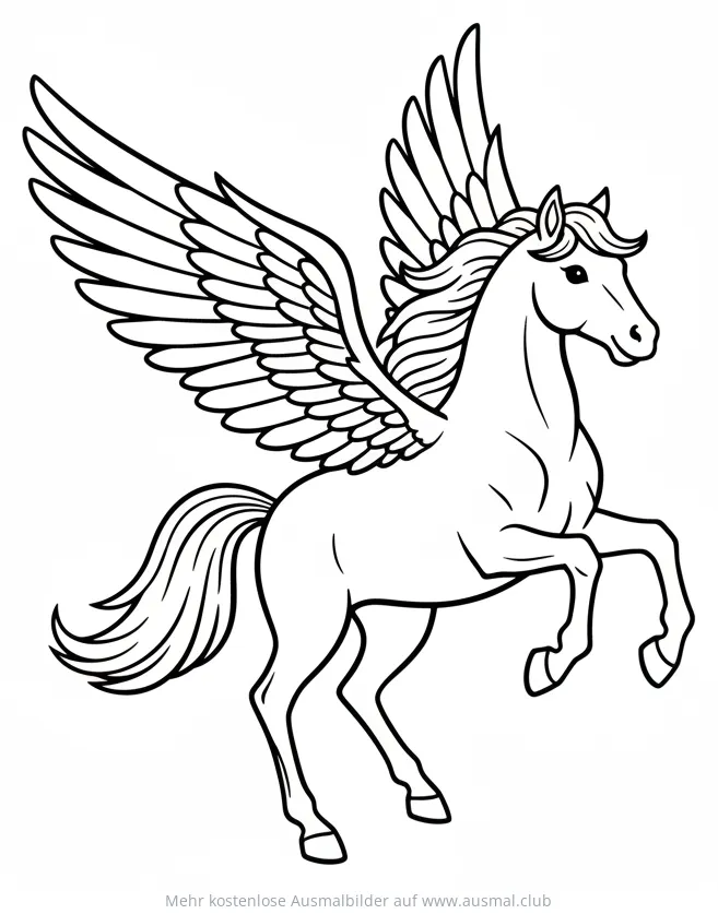 Pegasus Ausmalbild mit großen Flügeln