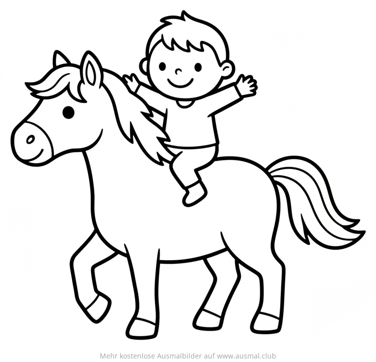 Kind reitet auf Pferd ohne Sattel Ausmalbild