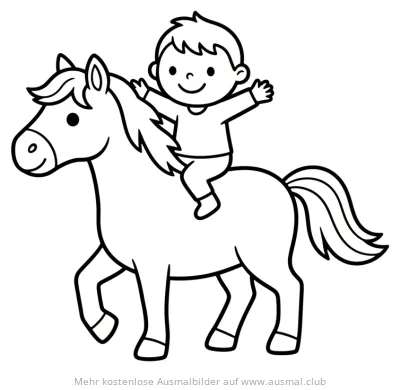 Kind reitet auf Pferd ohne Sattel Ausmalbild