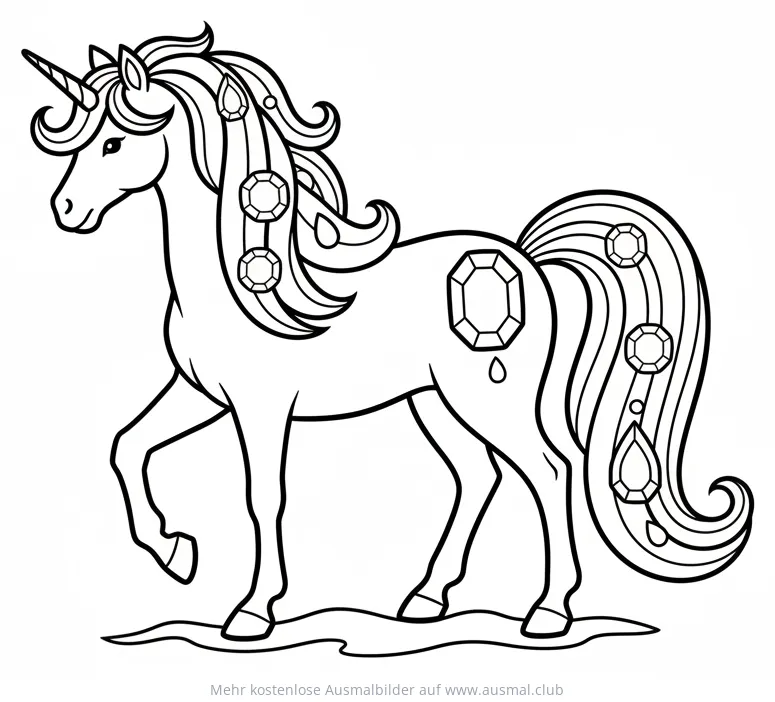 Einhorn mit Juwelenmähne Ausmalbild