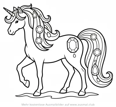 Einhorn mit Juwelenmähne Ausmalbild