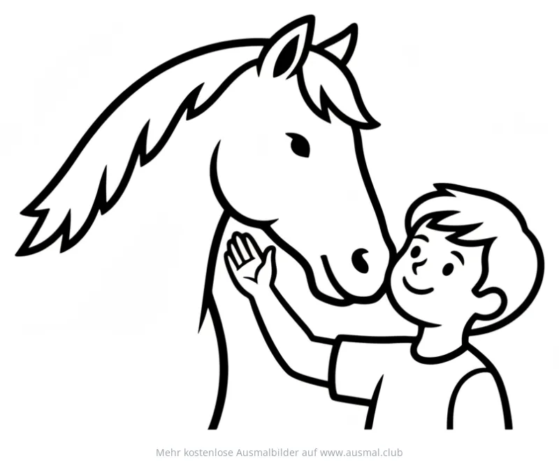 Junge stups Pferde Nase Ausmalbild