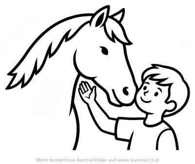 Junge stups Pferde Nase Ausmalbild