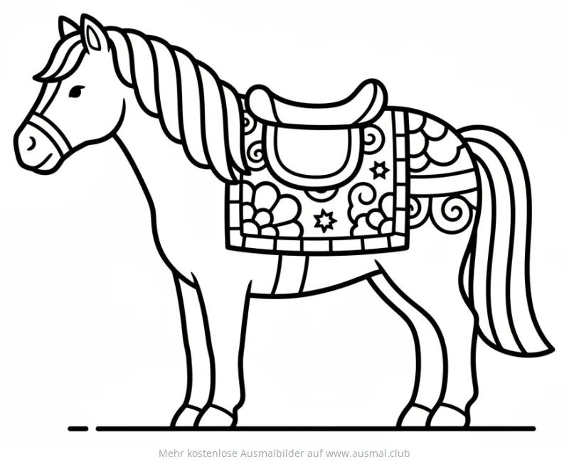 Pferd mit verzierter Satteldecke Ausmalbild