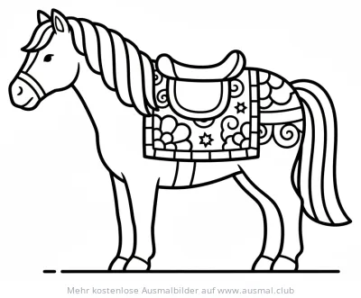 Pferd mit verzierter Satteldecke Ausmalbild