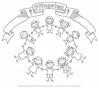 Kinder tanzen im Kreis zu Pfingsten Ausmalbild