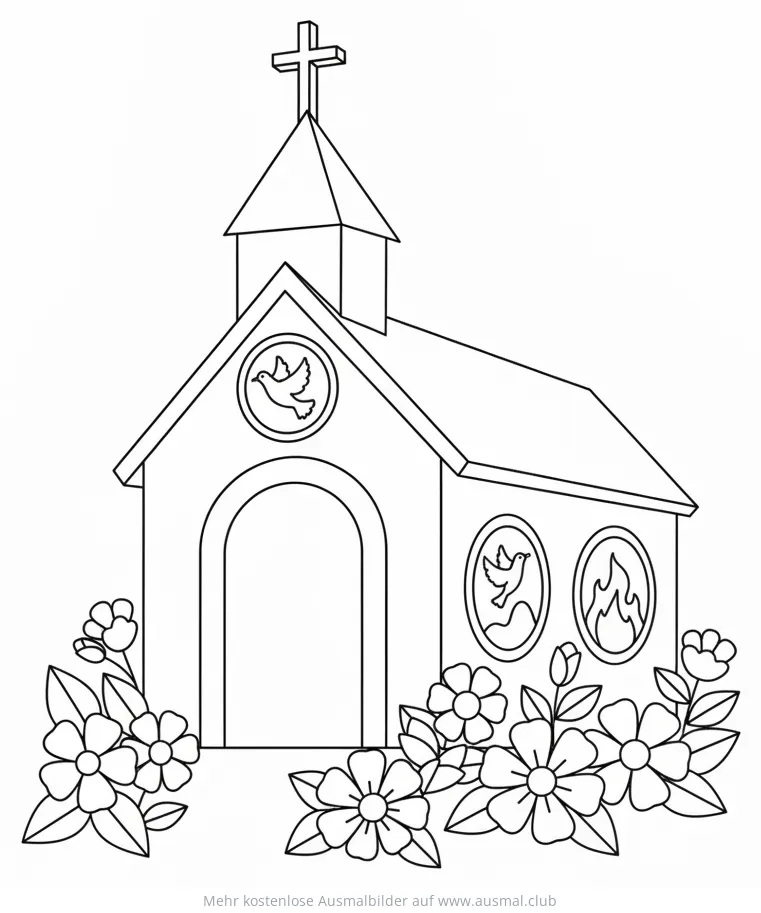 Kirche mit Buntglasfenstern Ausmalbild