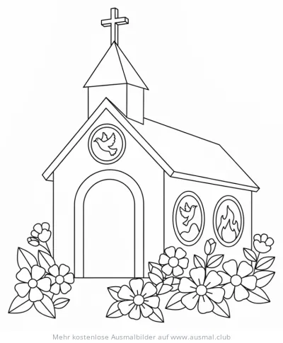 Kirche mit Buntglasfenstern Ausmalbild