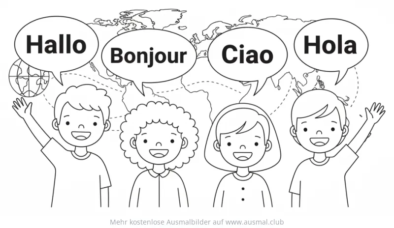 Menschen sprechen verschiedene Sprachen Ausmalbild