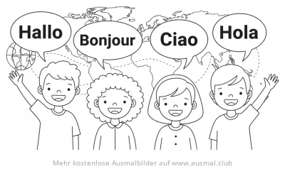 Menschen sprechen verschiedene Sprachen Ausmalbild