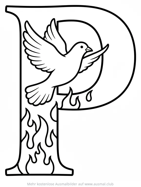 Buchstabe P mit Pfingstmotiven Ausmalbild
