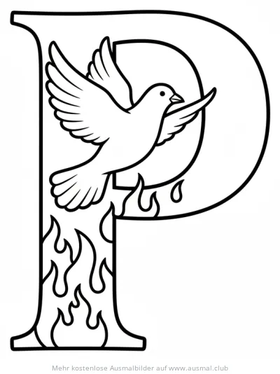 Buchstabe P mit Pfingstmotiven Ausmalbild