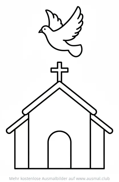 Kirche mit Taube Silhouette Ausmalbild