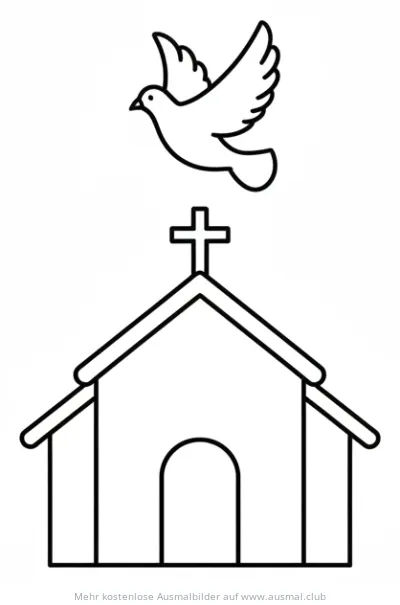 Kirche mit Taube Silhouette Ausmalbild