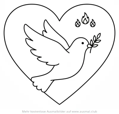 Herz mit Taube als Friedenssymbol Ausmalbild