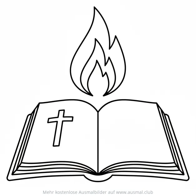 Offene Bibel mit Flamme Ausmalbild