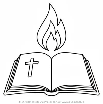 Offene Bibel mit Flamme Ausmalbild