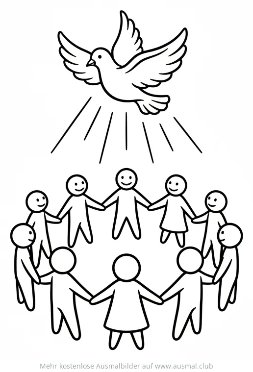 Menschen halten Hände unter Taube Ausmalbild