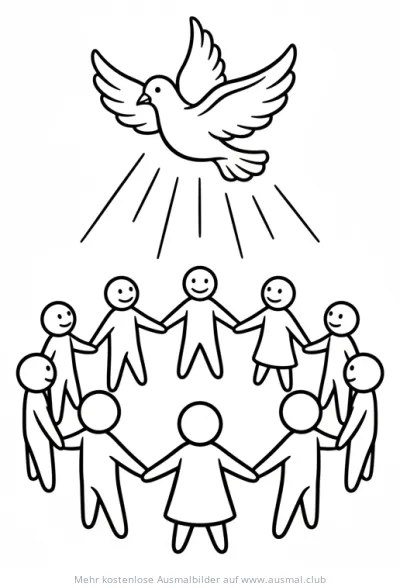 Menschen halten Hände unter Taube Ausmalbild