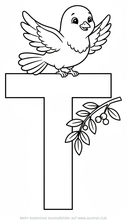 Buchstabe T mit Taube Ausmalbild