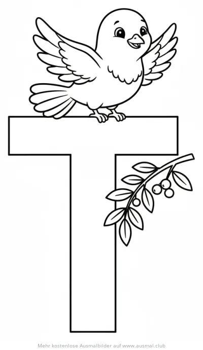 Buchstabe T mit Taube Ausmalbild