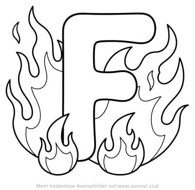 Buchstabe F mit Feuer Ausmalbild