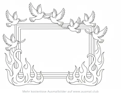 Rahmen mit Tauben und Flammen Ausmalbild
