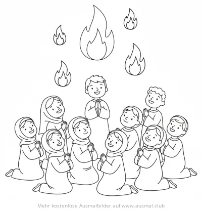 Betende Menschen mit Feuerzungen Ausmalbild