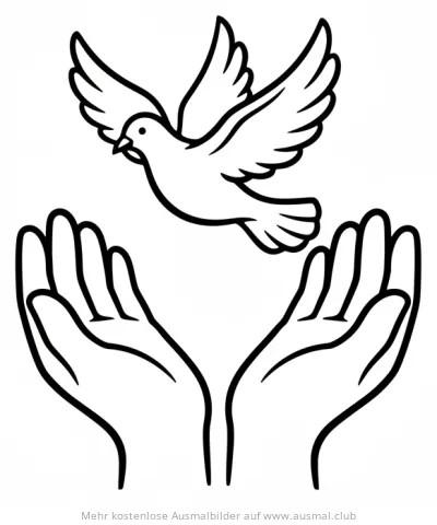 Offene Hände mit Taube Ausmalbild