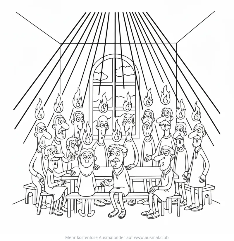 Apostel an Pfingsten mit Flammen Ausmalbild