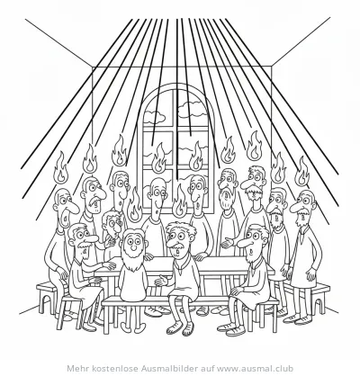Apostel an Pfingsten mit Flammen Ausmalbild