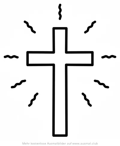 Kreuz Ausmalbild mit Lichtstrahlen