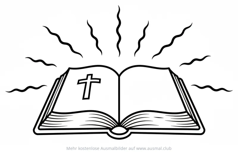 Aufgeschlagene Bibel mit Kreuz Ausmalbild