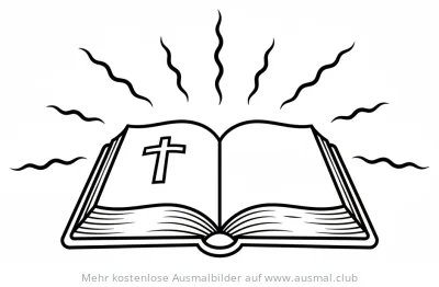 Aufgeschlagene Bibel mit Kreuz Ausmalbild
