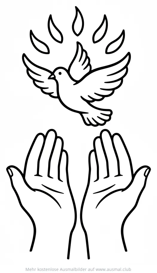 Pfingsten Ausmalbild: Taube über geöffneten Händen