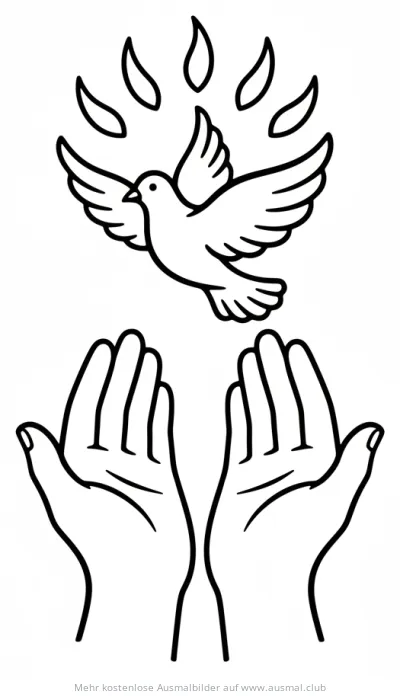 Pfingsten Ausmalbild: Taube über geöffneten Händen