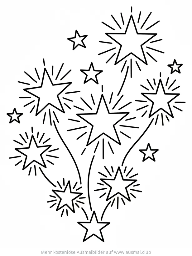 Sterne Ausmalbild für Pfingsten mit verschiedenen Sternenformen und -größen