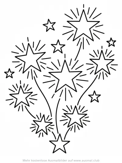 Sterne Ausmalbild für Pfingsten mit verschiedenen Sternenformen und -größen