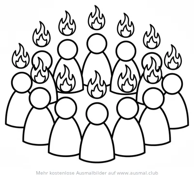 Pfingsten Ausmalbild: Menschen mit Feuerzungen