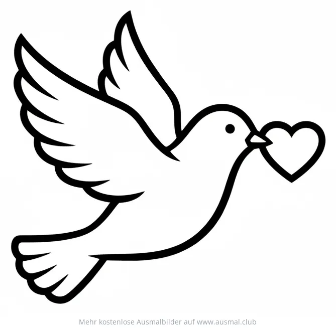 Taube mit Herz im Schnabel Ausmalbild