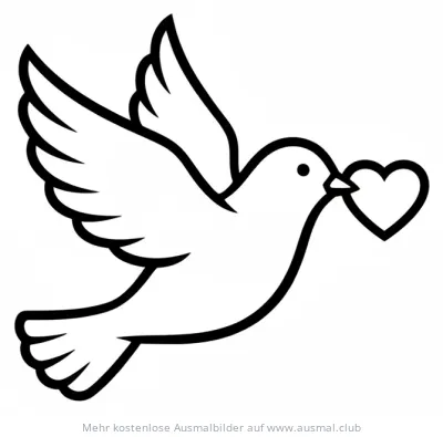 Taube mit Herz im Schnabel Ausmalbild