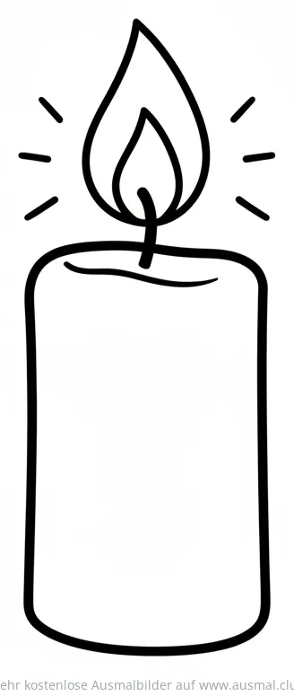 Kerze Ausmalbild mit Flamme und Lichtstrahlen
