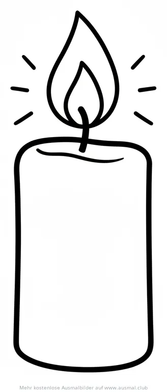 Kerze Ausmalbild mit Flamme und Lichtstrahlen