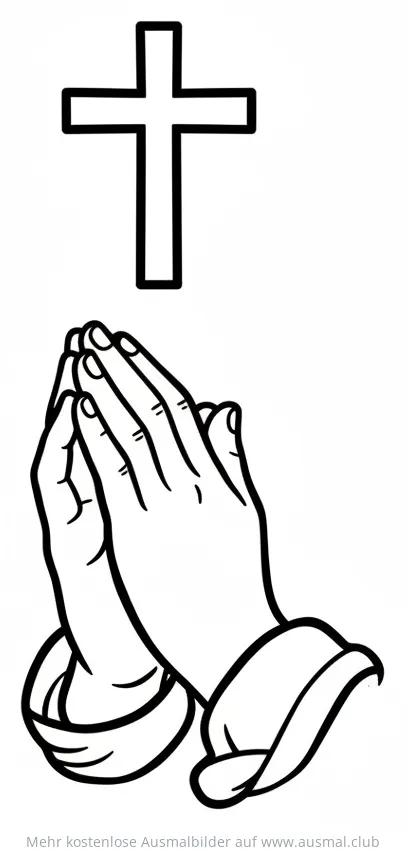 Gebetshände mit Kreuz Ausmalbild