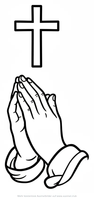 Gebetshände mit Kreuz Ausmalbild