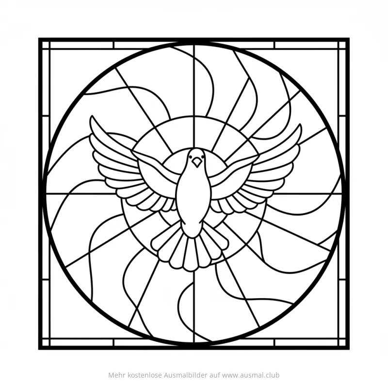 Taube im Glasfenster Ausmalbild für Pfingsten