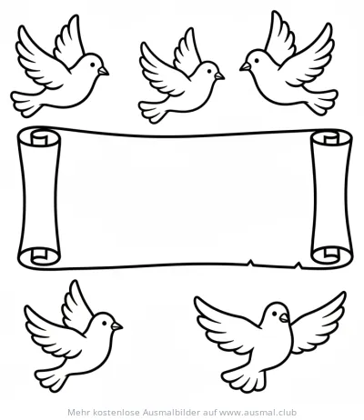 Pfingsten: Tauben und Schriftrolle Ausmalbild