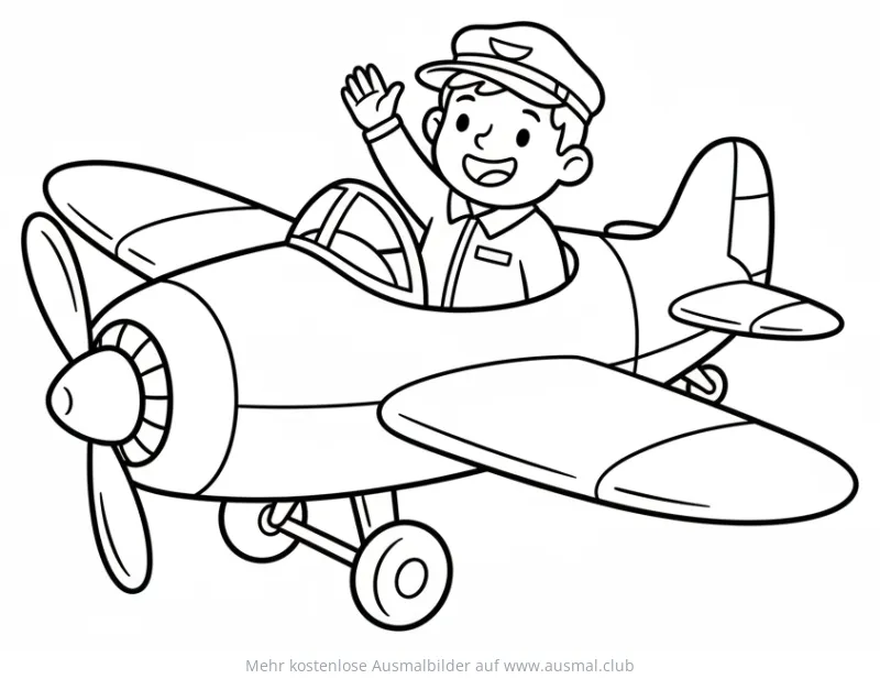 Pilot winkt im Flugzeug Ausmalbild